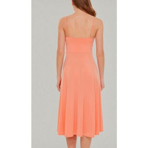 DEX - NWT - L Sz MEDIUM Structured-Bodice Knit Midi Dress in Peach Coral. LOVELY - Picture 3 of 14